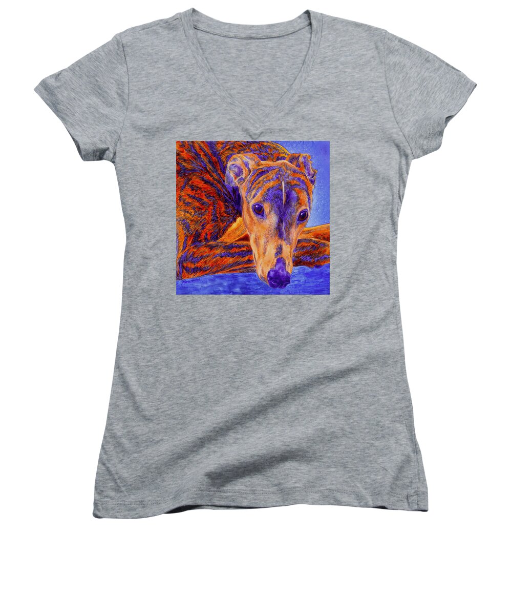 Dog Women's V-Neck featuring the painting Ace by Ann Ranlett