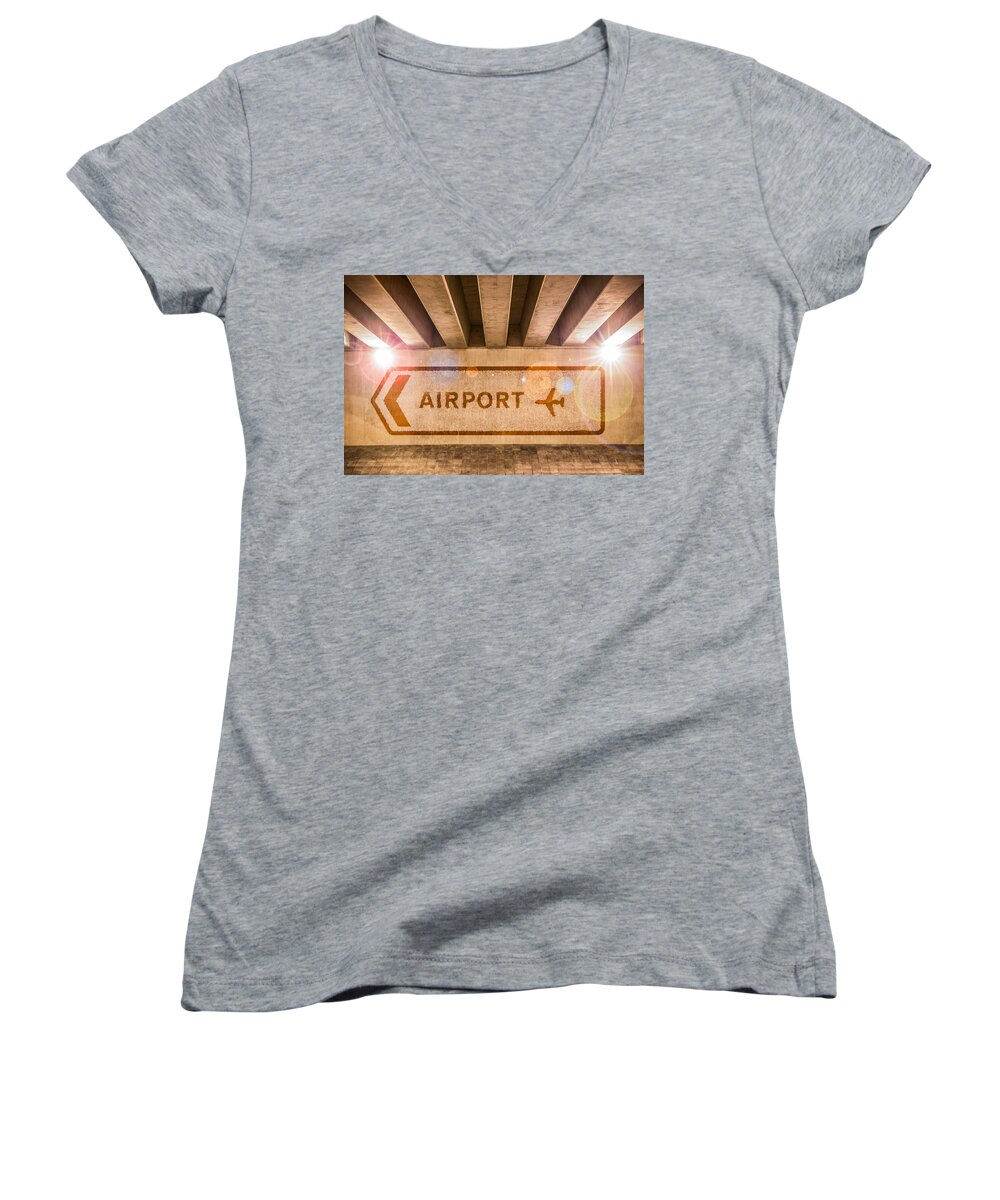 Arrow Women's V-Neck featuring the photograph Airport Directions by Semmick Photo