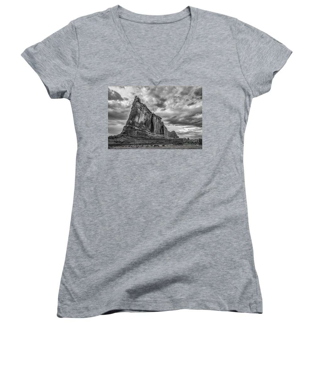 Sunset Women's V-Neck featuring the photograph All Aboard BW by Michael Ver Sprill