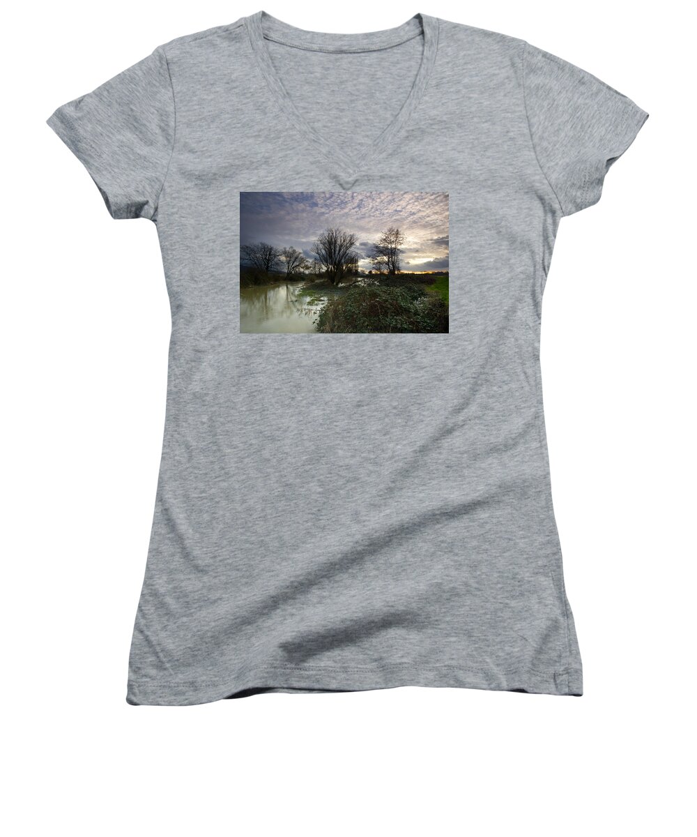 River Women's V-Neck featuring the photograph Along the river bank. by Eti Reid