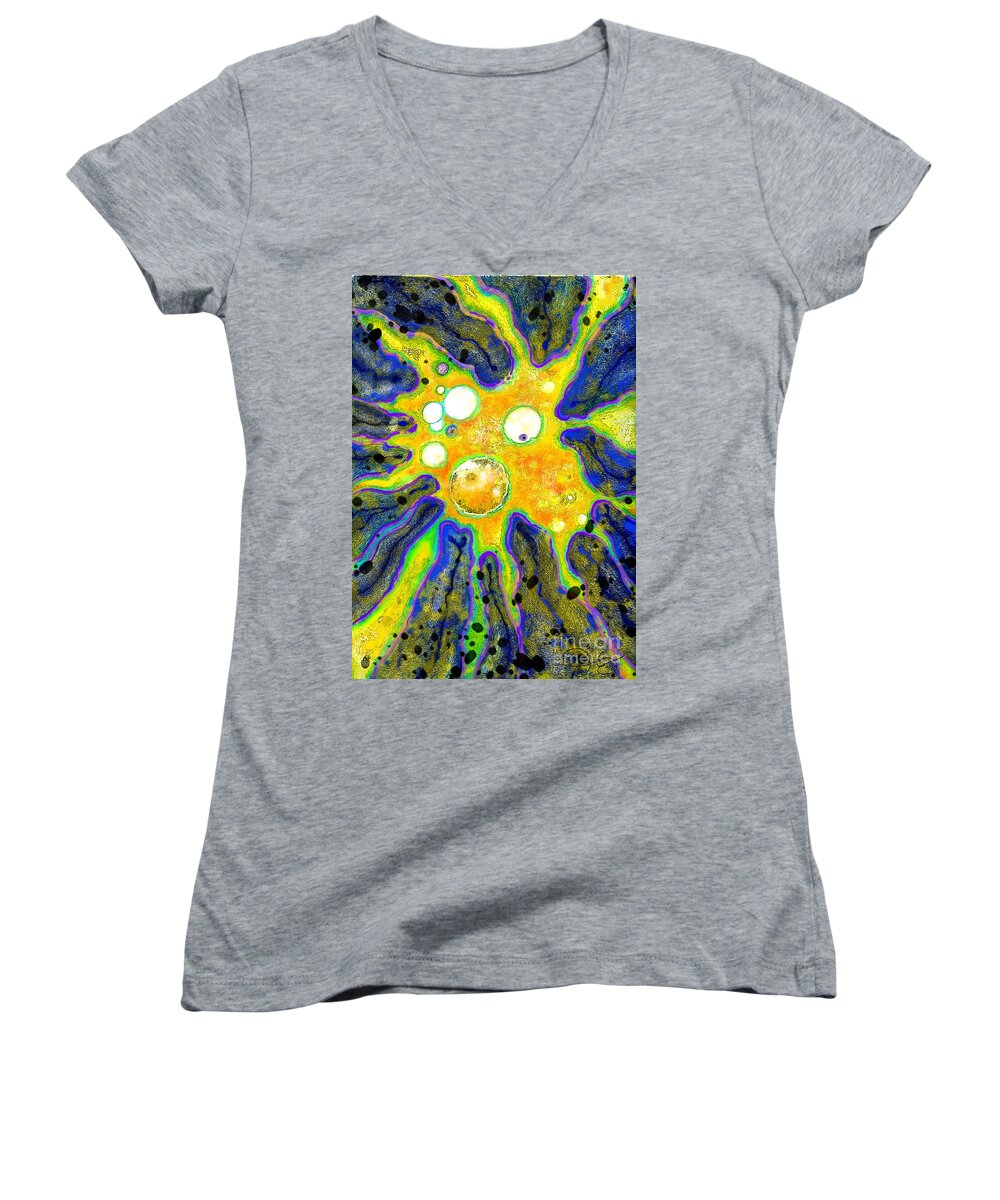 Abstract Women's V-Neck featuring the painting Amoeba Senescent by Carol Jacobs