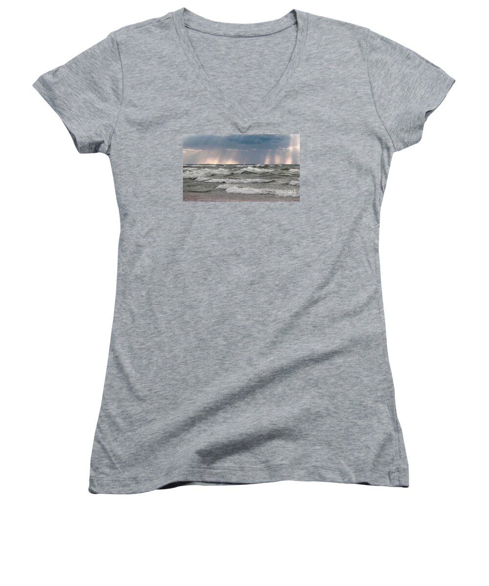 Seascape Women's V-Neck featuring the photograph And There Was Light by Ann Horn