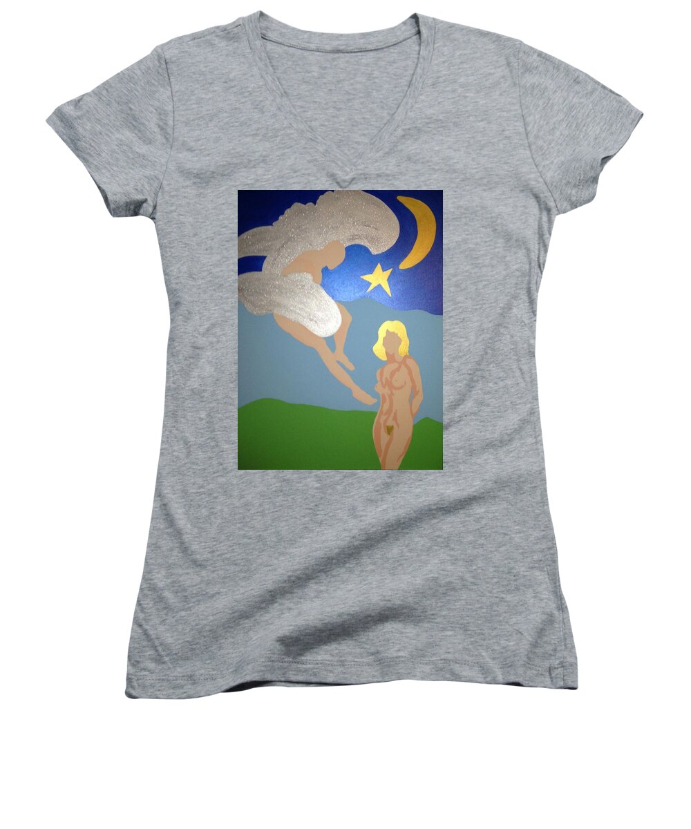 Angel Women's V-Neck featuring the painting Angel by Erika Jean Chamberlin