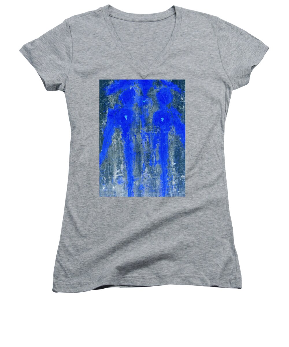 Blue Women's V-Neck featuring the painting Angels I have seen II by Giorgio Tuscani
