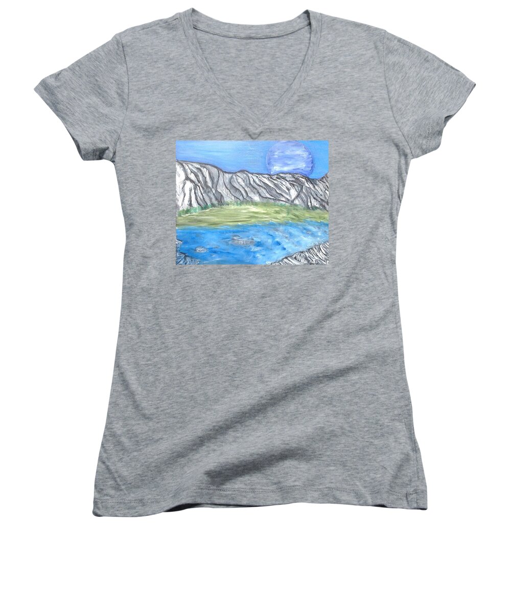 Mountain Women's V-Neck featuring the painting Another World by Suzanne Surber