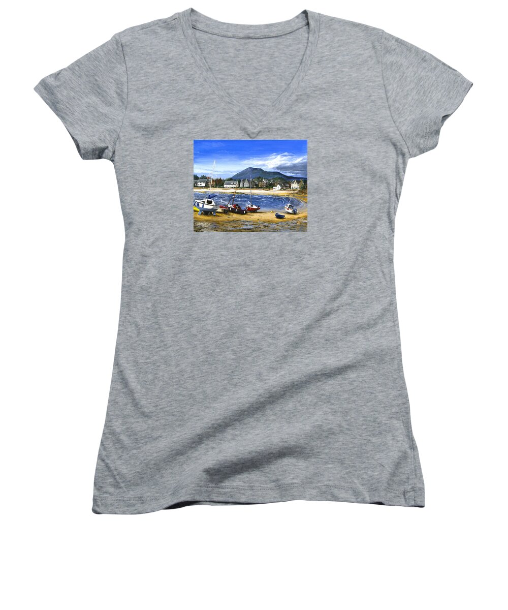 Boats Women's V-Neck featuring the painting Anticipation by Mary Palmer