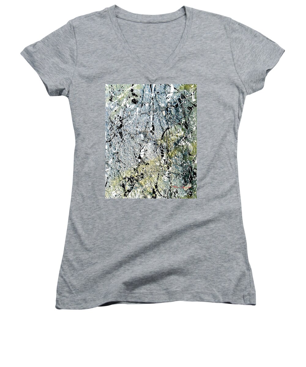 Theo Danella Women's V-Neck featuring the painting Ap 3 by Theo Danella
