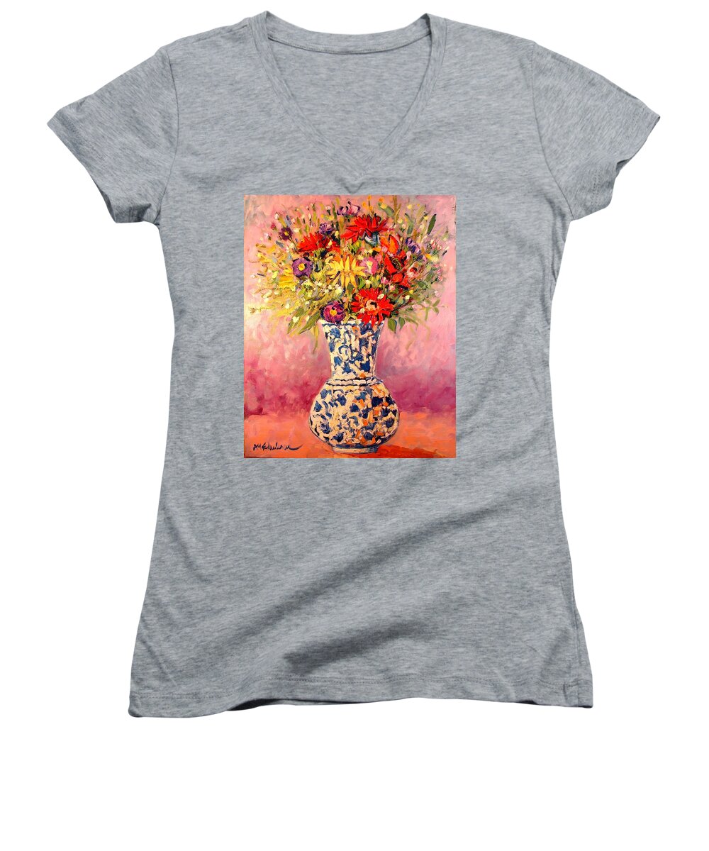 Flowers Women's V-Neck featuring the painting Autumn Flowers by Ana Maria Edulescu