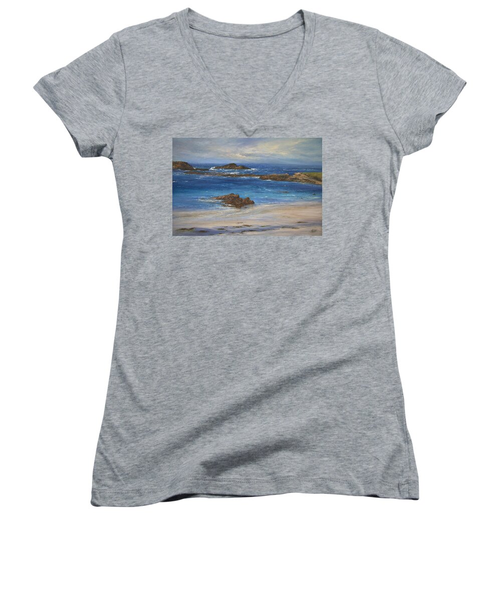 Seascape Women's V-Neck featuring the painting Azure by Valerie Travers