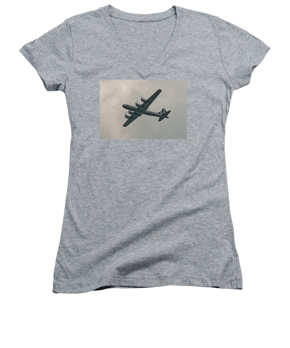 B-29 Women's V-Neck featuring the photograph B-29 FIFI Fly-over by John Black