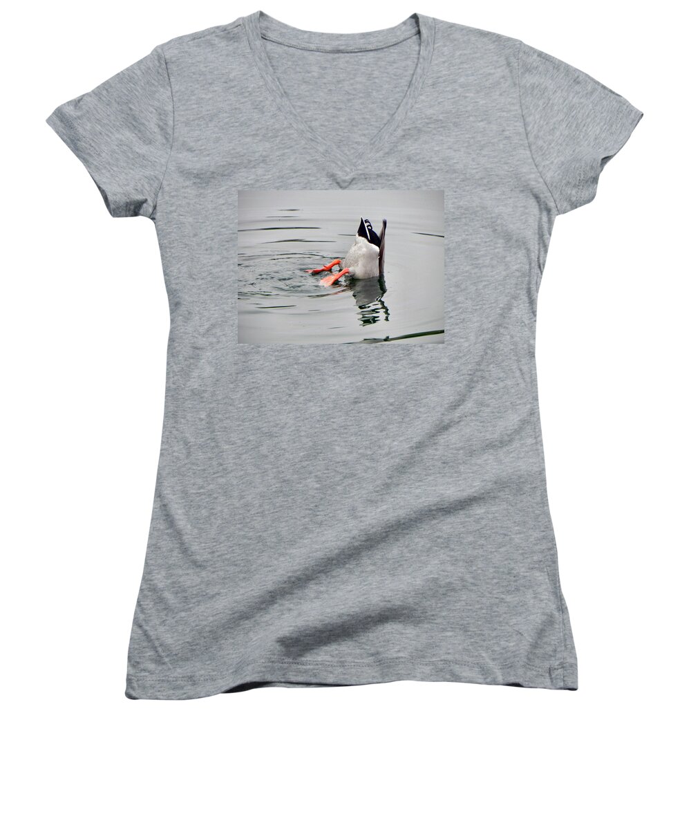 Duck Women's V-Neck featuring the photograph Bad Landing by Deb Halloran