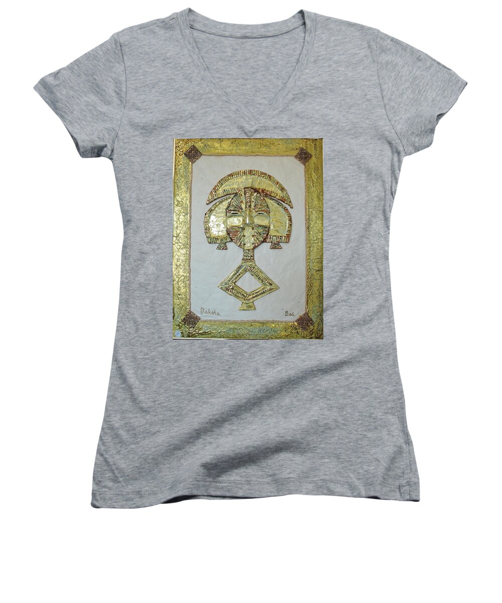 Mixed Media Women's V-Neck featuring the painting Bakota by Karen Buford