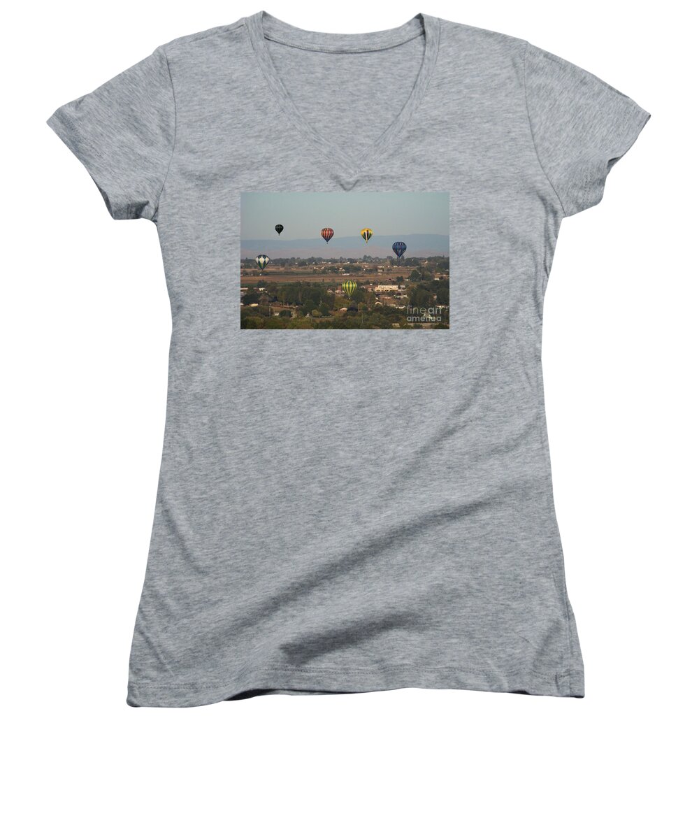 Balloons Women's V-Neck featuring the photograph Balloons over the Valley by Charles Robinson