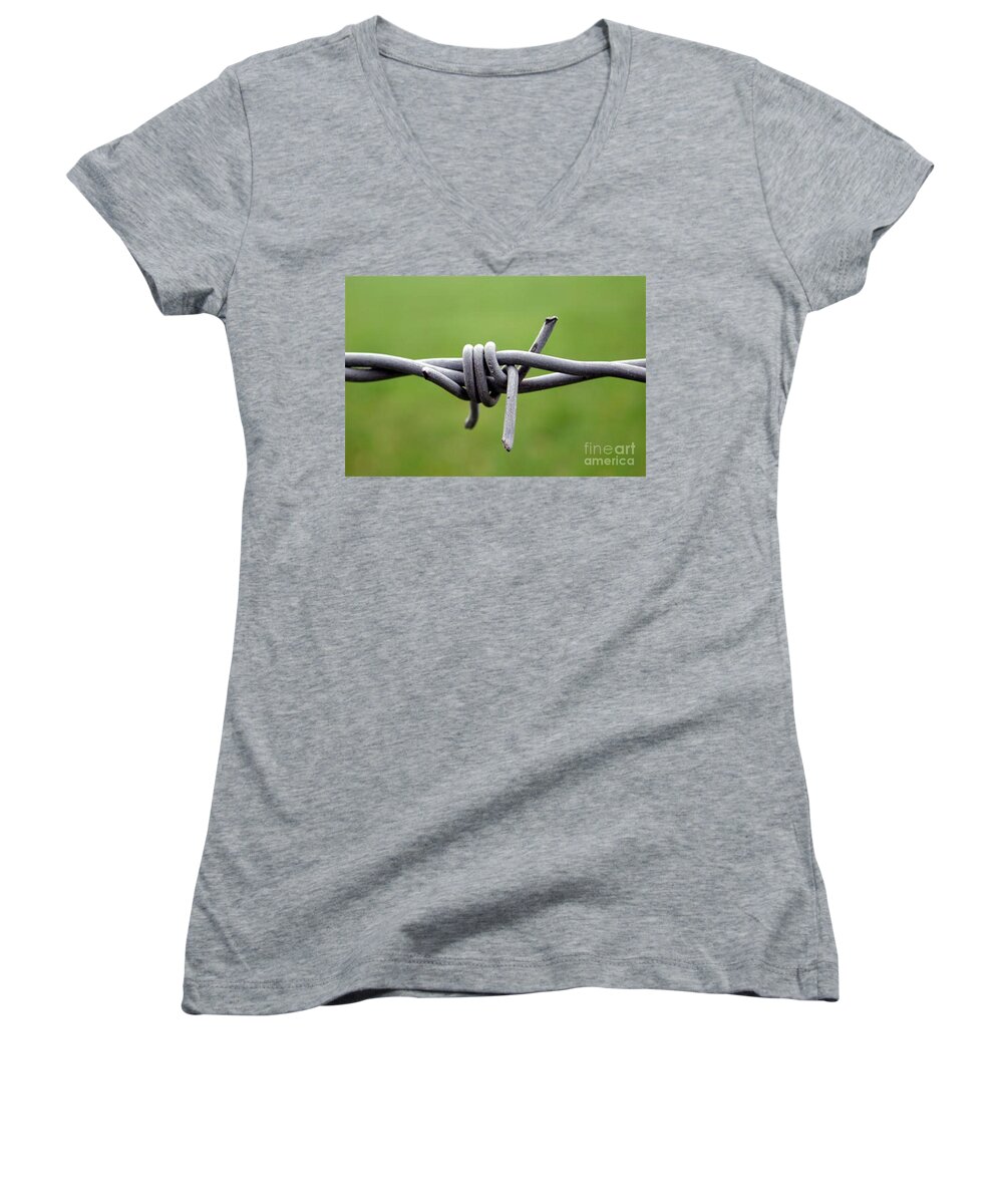 'barbed Wire' Women's V-Neck featuring the photograph Barbed by Vix Edwards