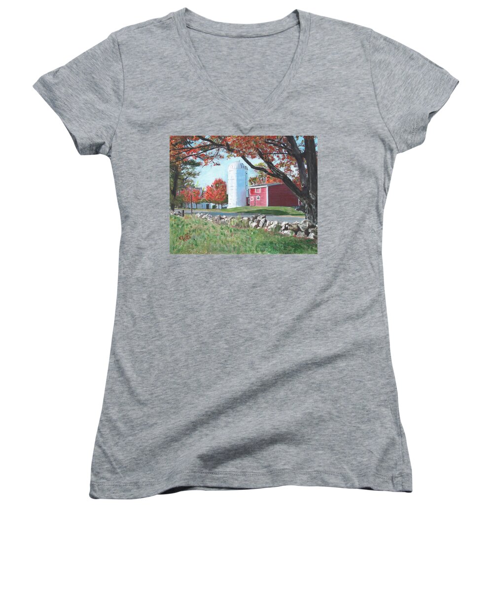 Ashland Women's V-Neck featuring the painting Barn at Warren Center by Cliff Wilson