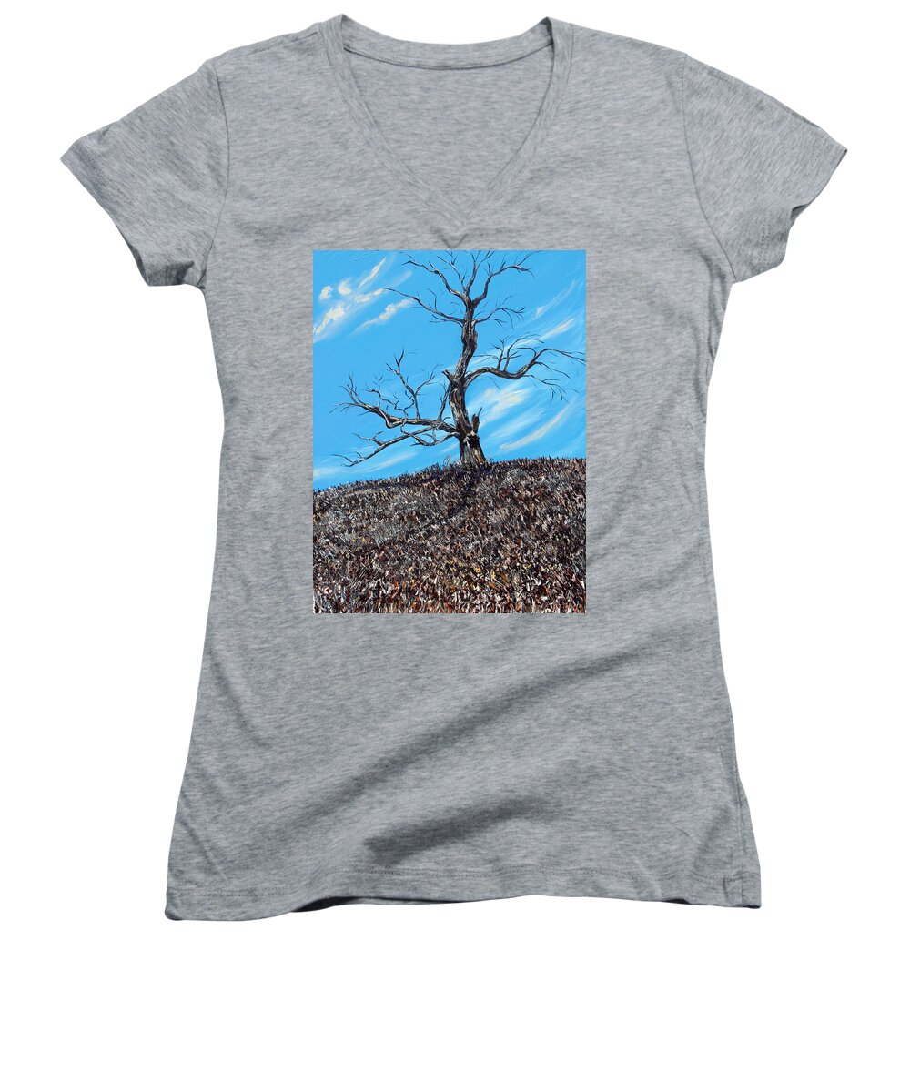 Tree Women's V-Neck featuring the painting Battle Scars by Meaghan Troup