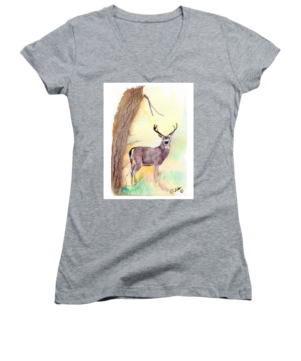 C Sitton Painting Paintings Women's V-Neck featuring the painting Be a Dear by C Sitton