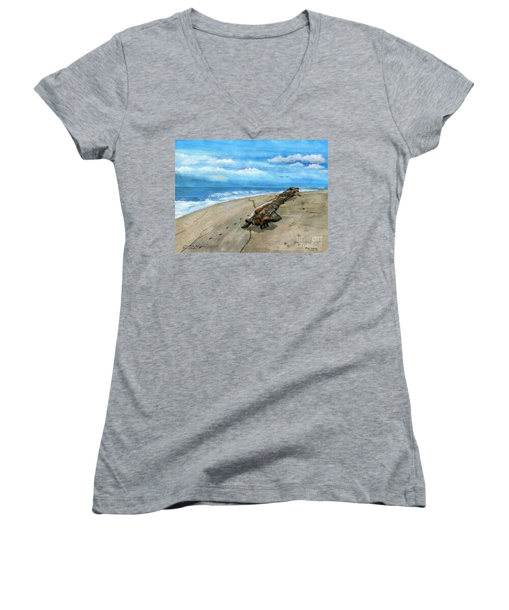 Bali Women's V-Neck featuring the painting Beach Drift Wood by Melly Terpening