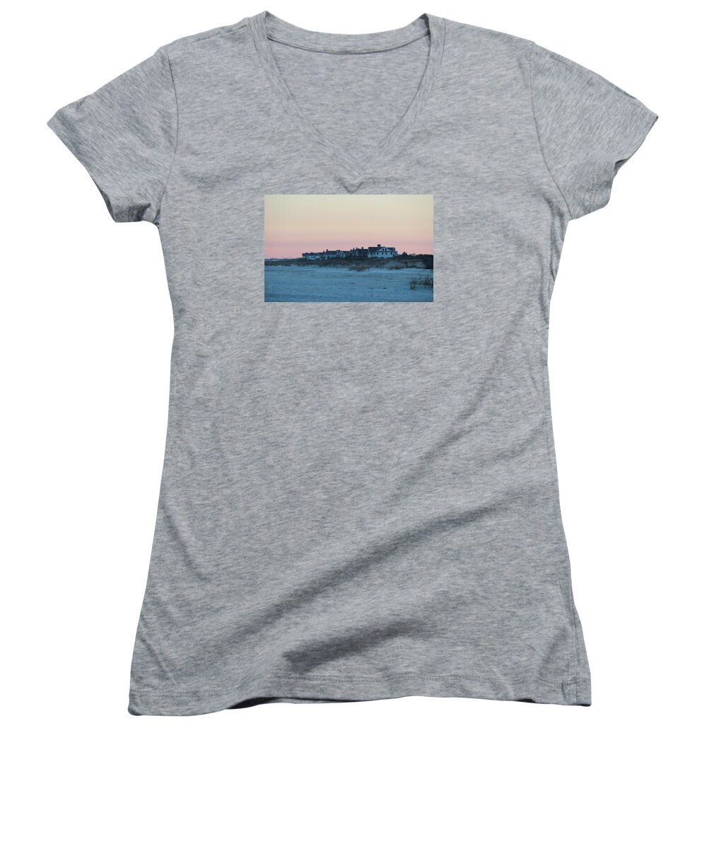 Beach Women's V-Neck featuring the photograph Beach Houses by Cynthia Guinn