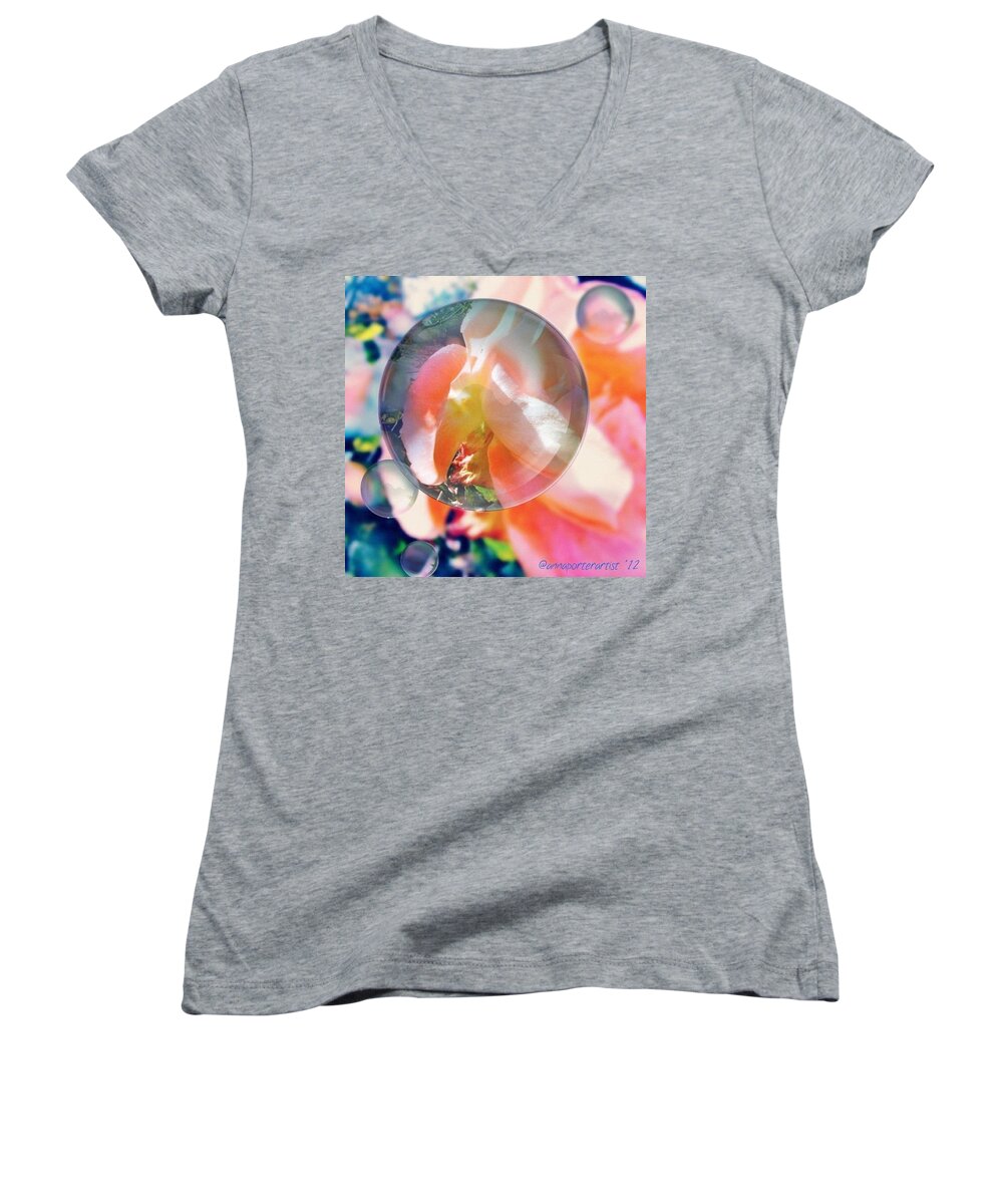 Floral Women's V-Neck featuring the photograph Beautiful Rose Marble - Autumn Light by Anna Porter