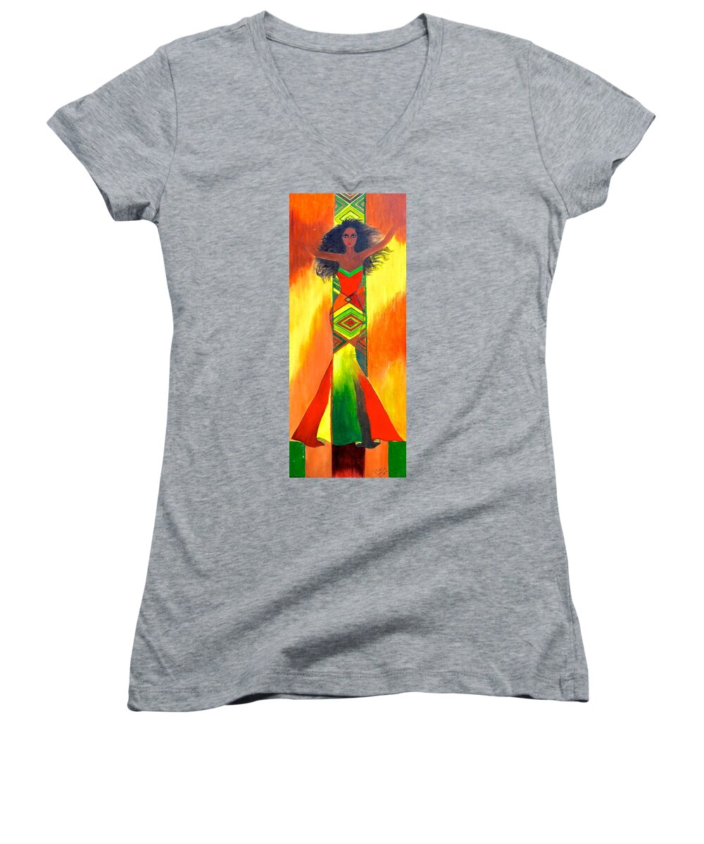 African Paintings Women's V-Neck featuring the painting Being Wild by Mahlet