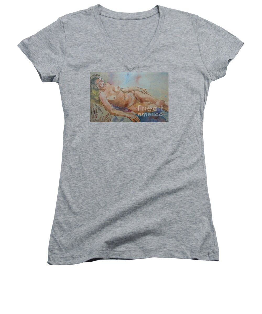 Beauty Women's V-Neck featuring the painting Belgian Woman by PainterArtist FIN