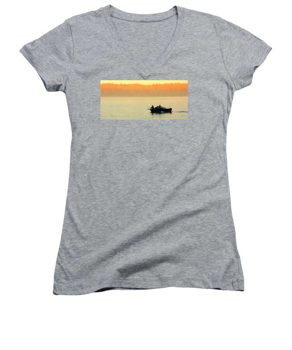 Puget Sound Women's V-Neck featuring the photograph Best Night On The Water by Joe Ownbey