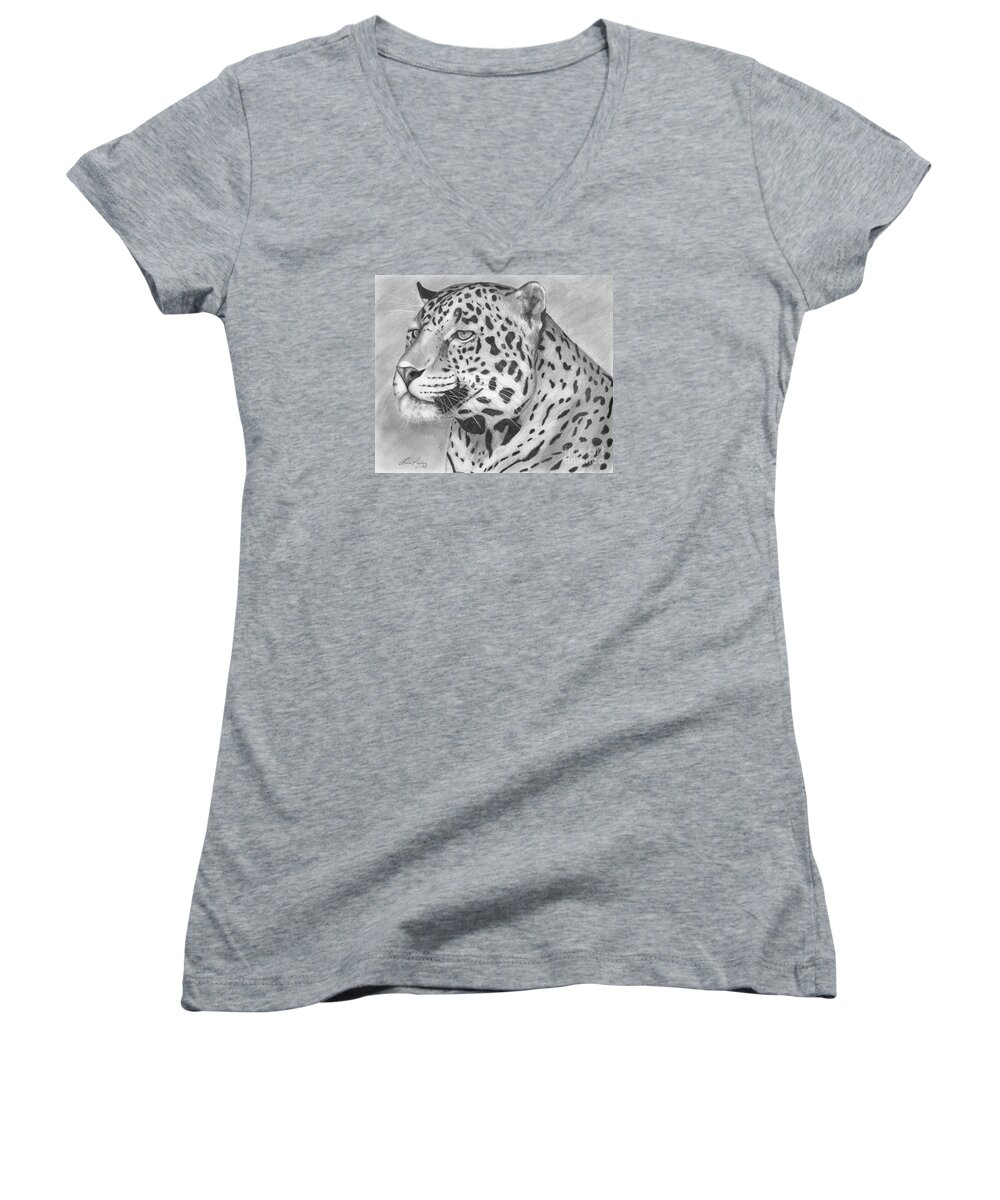 Cat Women's V-Neck featuring the drawing Big Cat by Lena Auxier