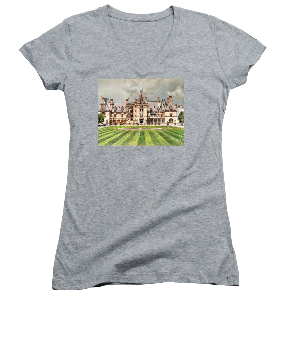 The Biltmore House Women's V-Neck featuring the photograph Biltmore House by Savannah Gibbs