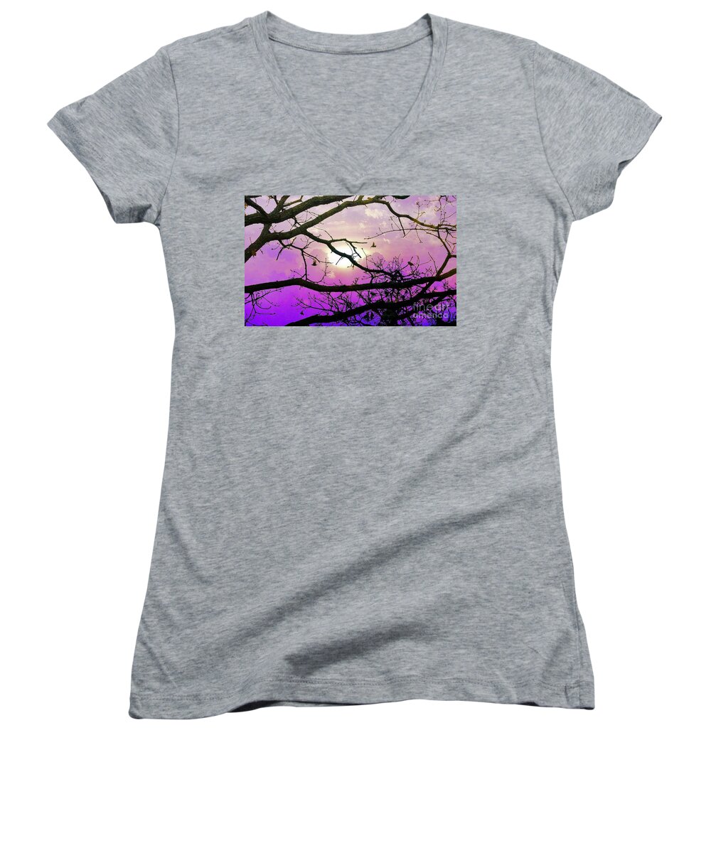 Trees Women's V-Neck featuring the photograph Birds Roosting for Night by Janette Boyd