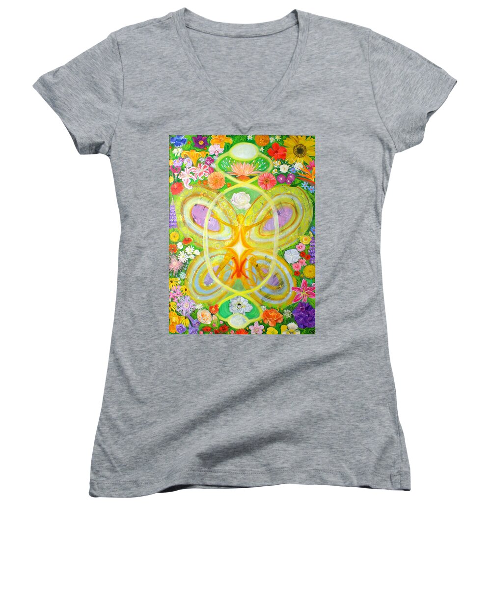 Flowers Women's V-Neck featuring the painting Birth by Anne Cameron Cutri