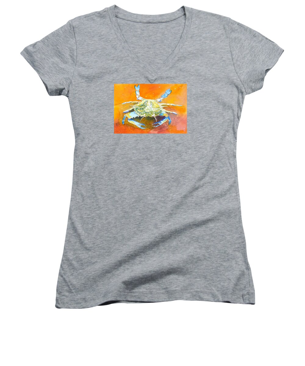 Crab Women's V-Neck featuring the painting Blue Crab by Anne Marie Brown