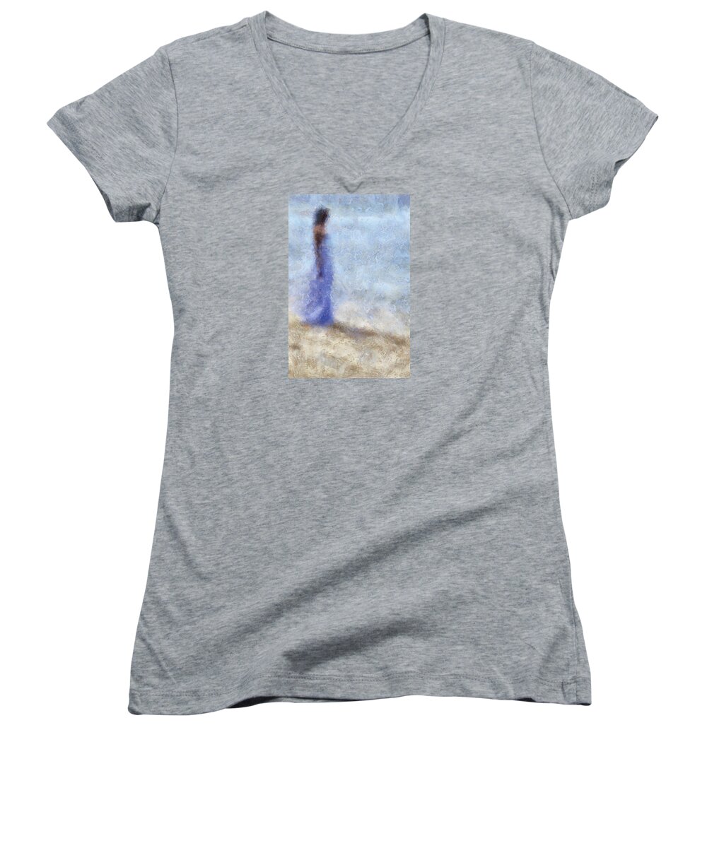 Impressionism Women's V-Neck featuring the photograph Blue Dream. Impressionism by Jenny Rainbow