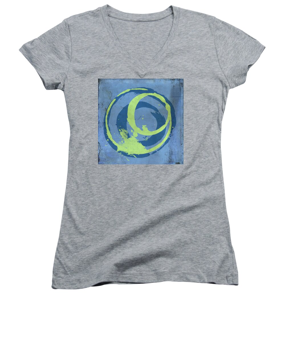 Green Women's V-Neck featuring the painting Blue Green 7 by Julie Niemela