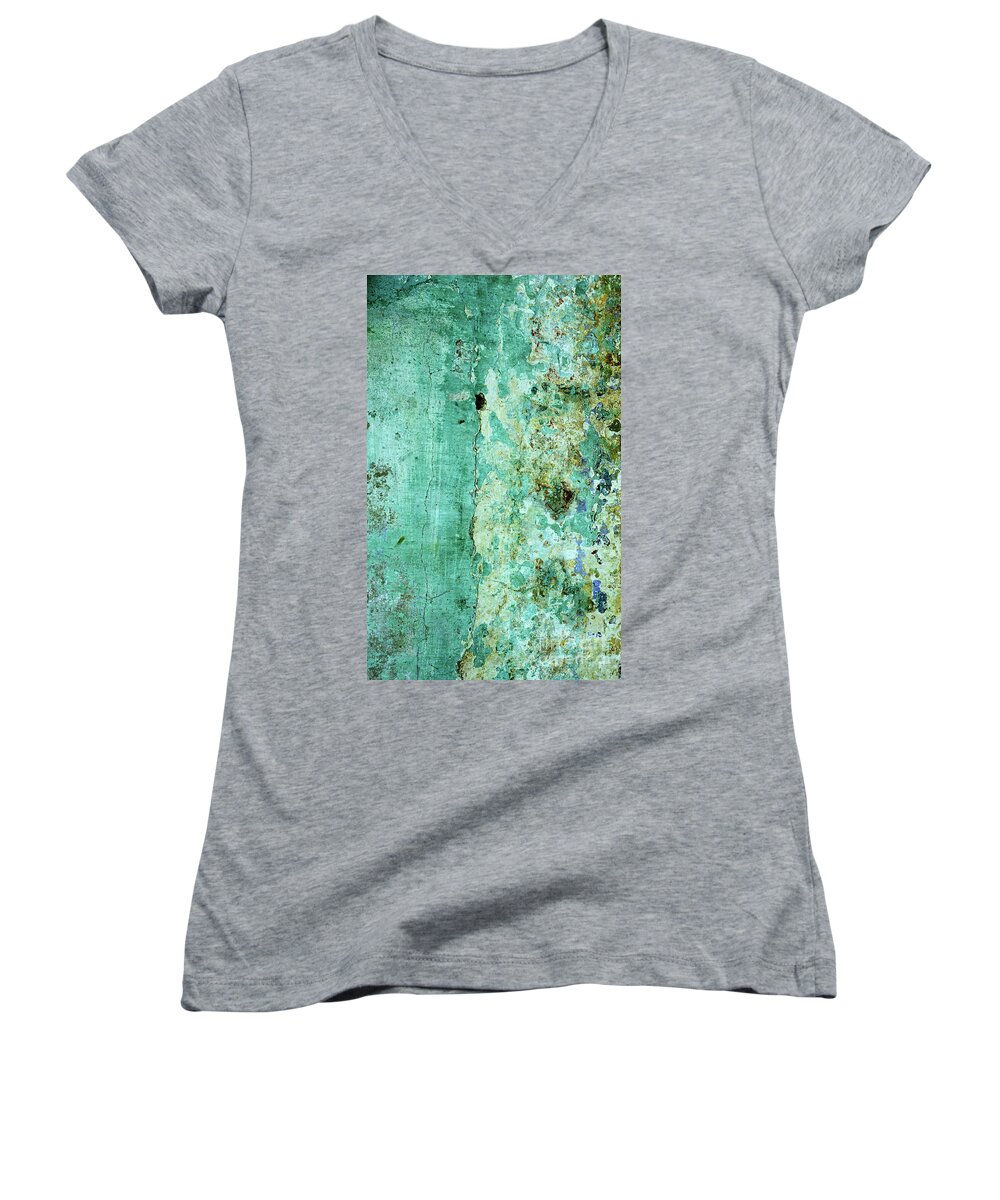 Weathered Women's V-Neck featuring the photograph Blue Green Wall by Rick Piper Photography