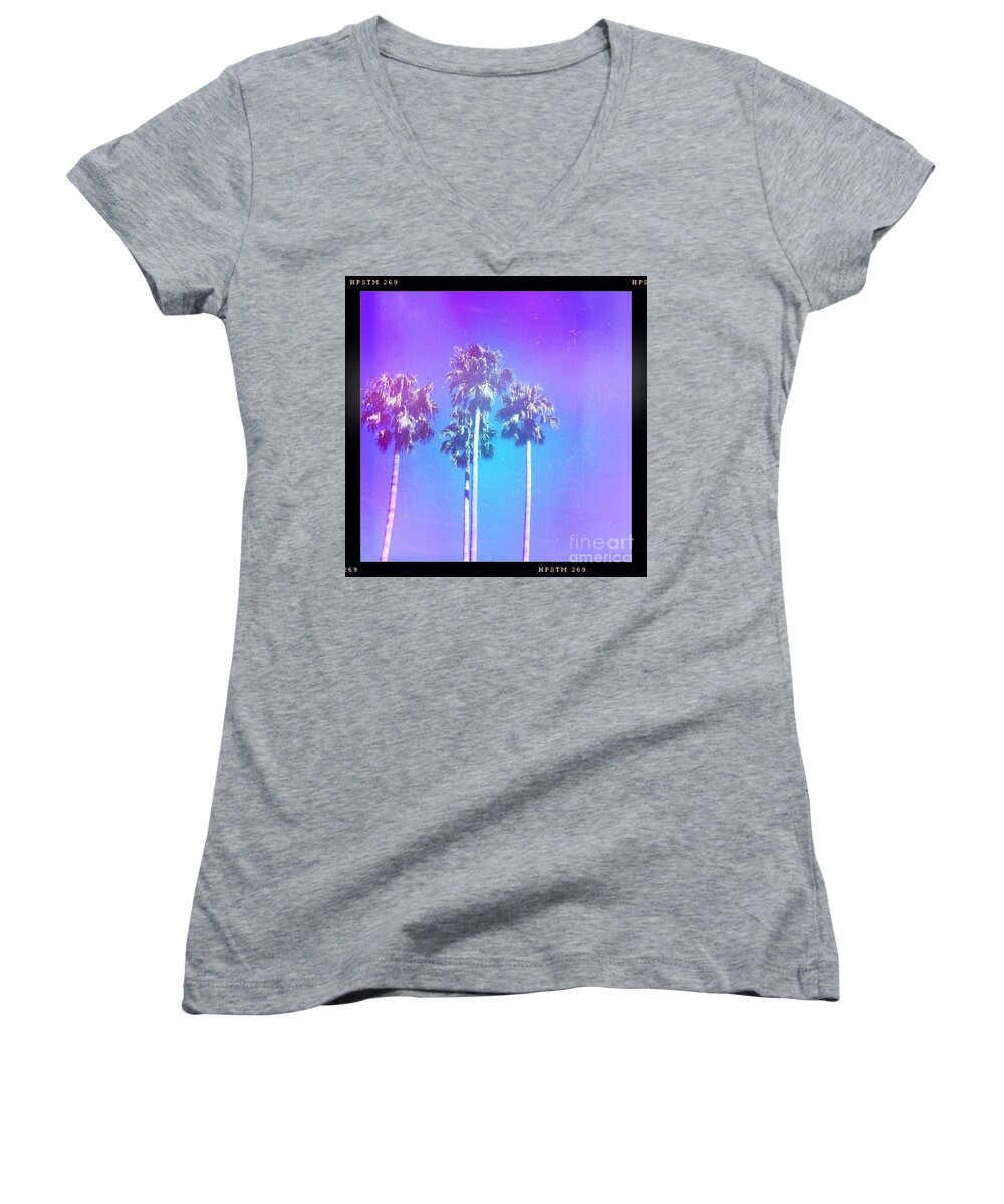 Palm Trees Women's V-Neck featuring the photograph Blue Palms by Denise Railey