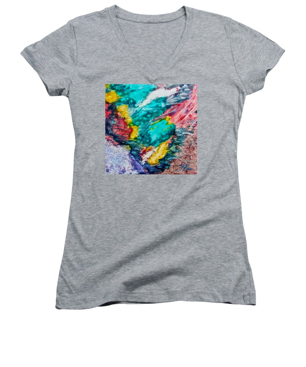 Abstract Painting Women's V-Neck featuring the painting Blue Rush by Joan Reese