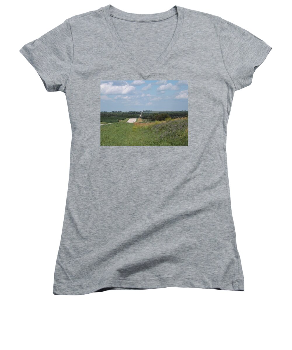 Blue Skies Women's V-Neck featuring the photograph Blue Skies by Caryl J Bohn