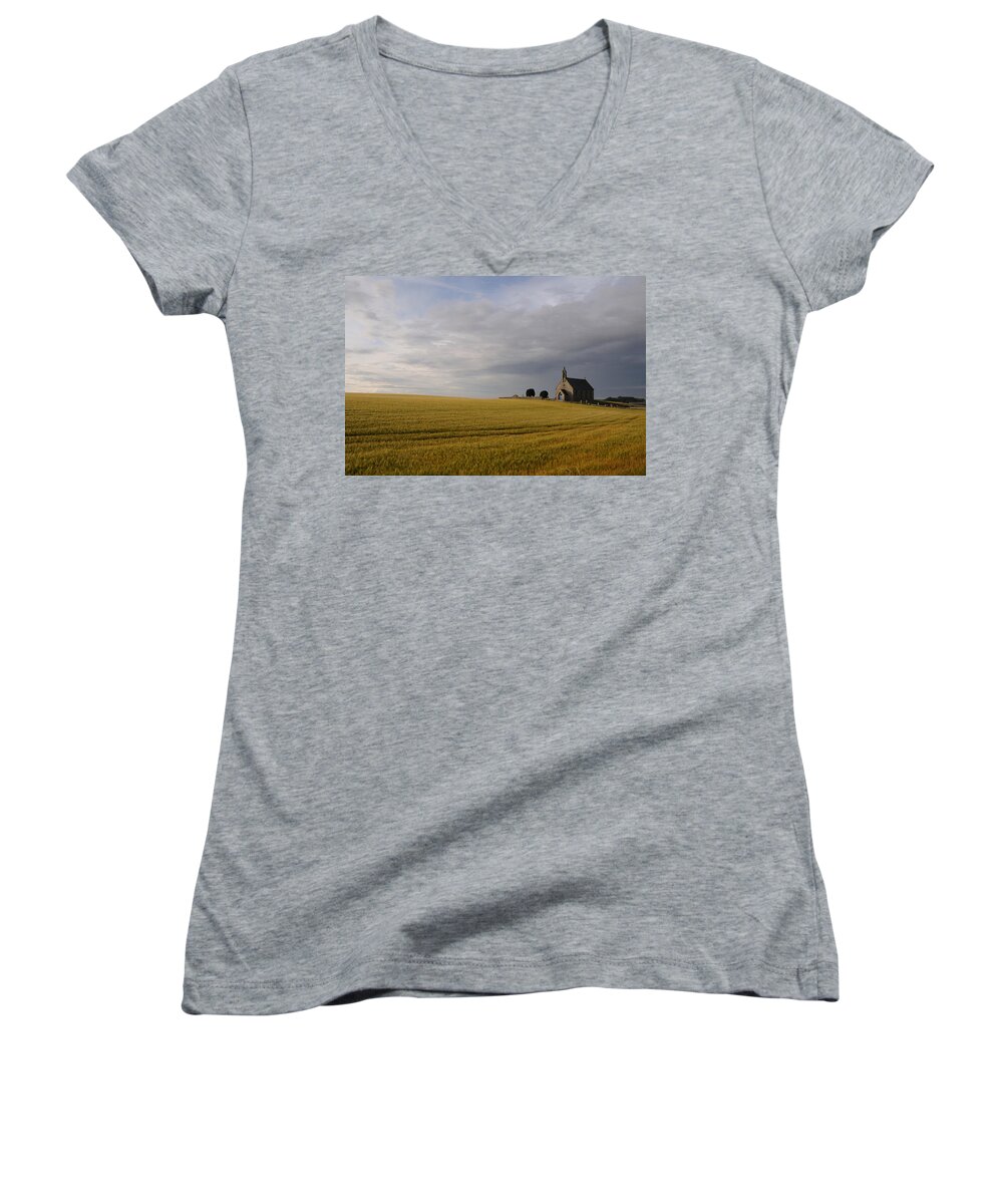Church Women's V-Neck featuring the photograph Boarhills Church by Jeremy Voisey