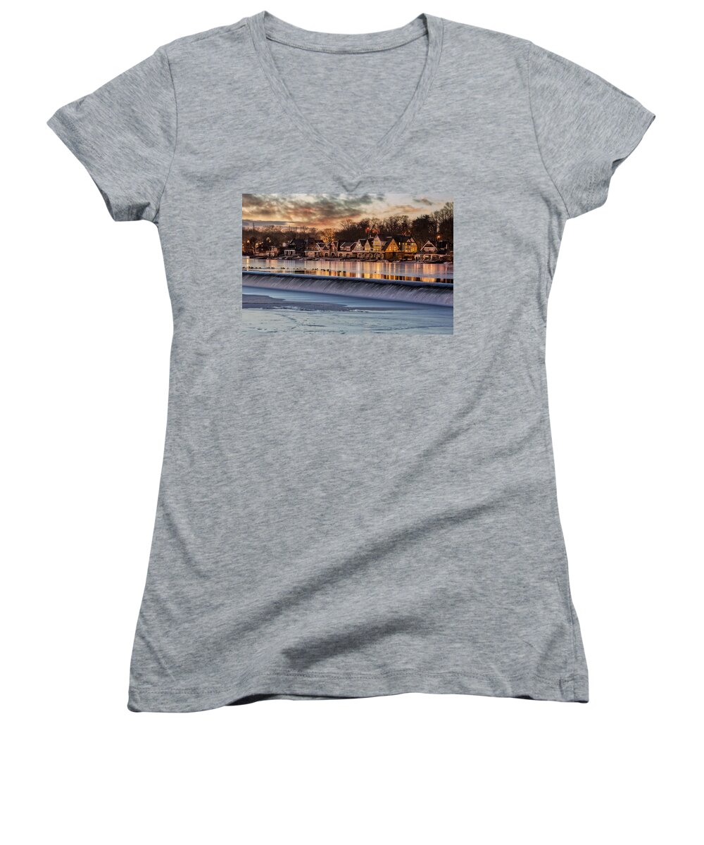 Boat House Row Women's V-Neck featuring the photograph Boathouse Row Philadelphia PA by Susan Candelario