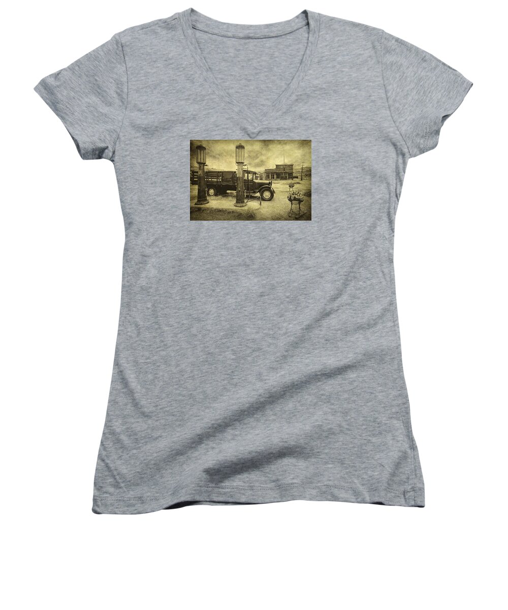 Bodie Women's V-Neck featuring the photograph Bodie Memories by Priscilla Burgers