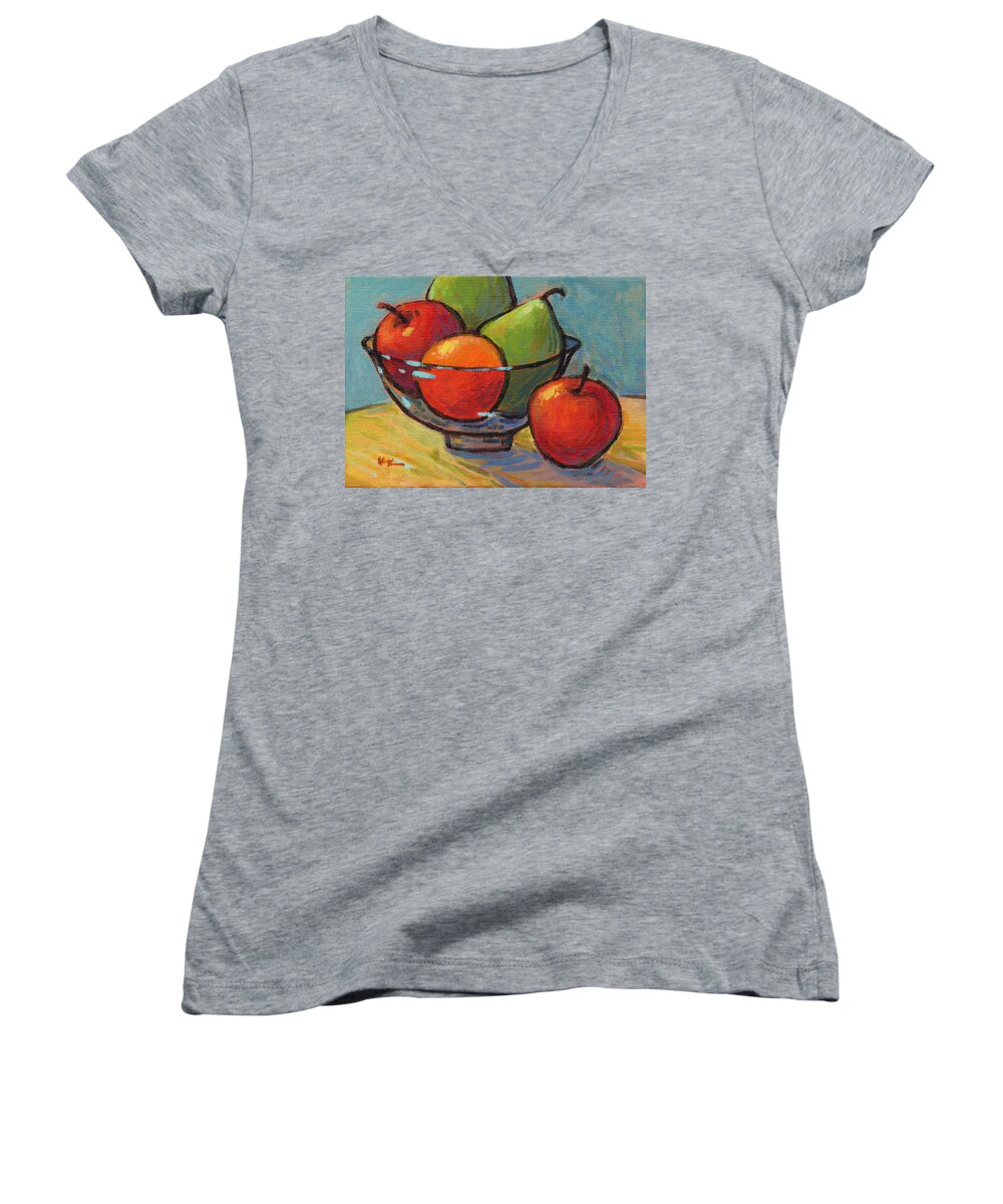 Fruit Women's V-Neck featuring the painting Bowl of Fruit by Konnie Kim