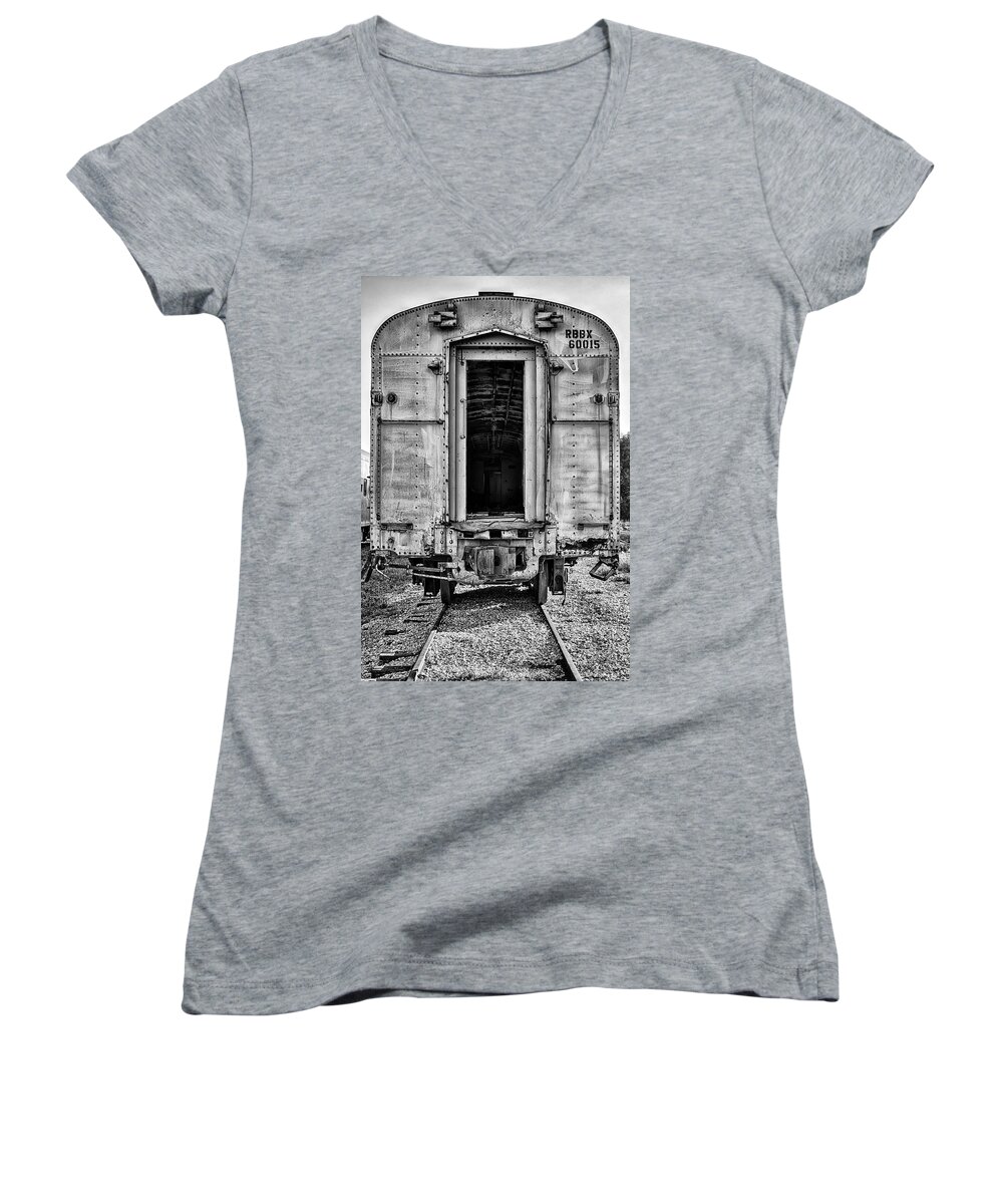 Bw Women's V-Neck featuring the photograph Box Car in BW by Michael White