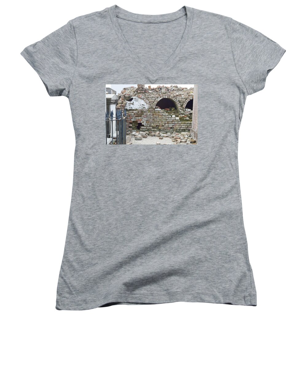 St. Louis Cemetery 1 Women's V-Neck featuring the photograph Brick Tombs 1 by Alys Caviness-Gober