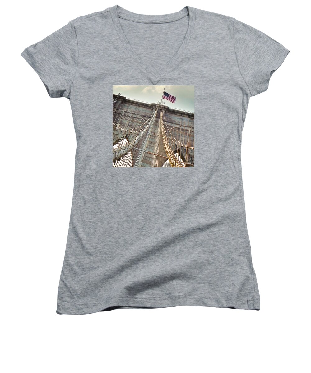 Brooklyn Bridge Women's V-Neck featuring the photograph Brooklyn Bridge by Charlie Cliques