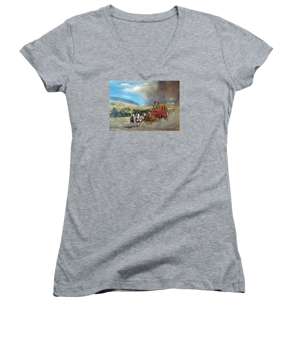 Nature Women's V-Neck featuring the painting Business as Usual by Donna Tucker