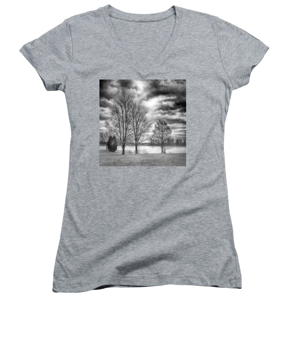 Nature Women's V-Neck featuring the photograph By the Lake by Howard Salmon