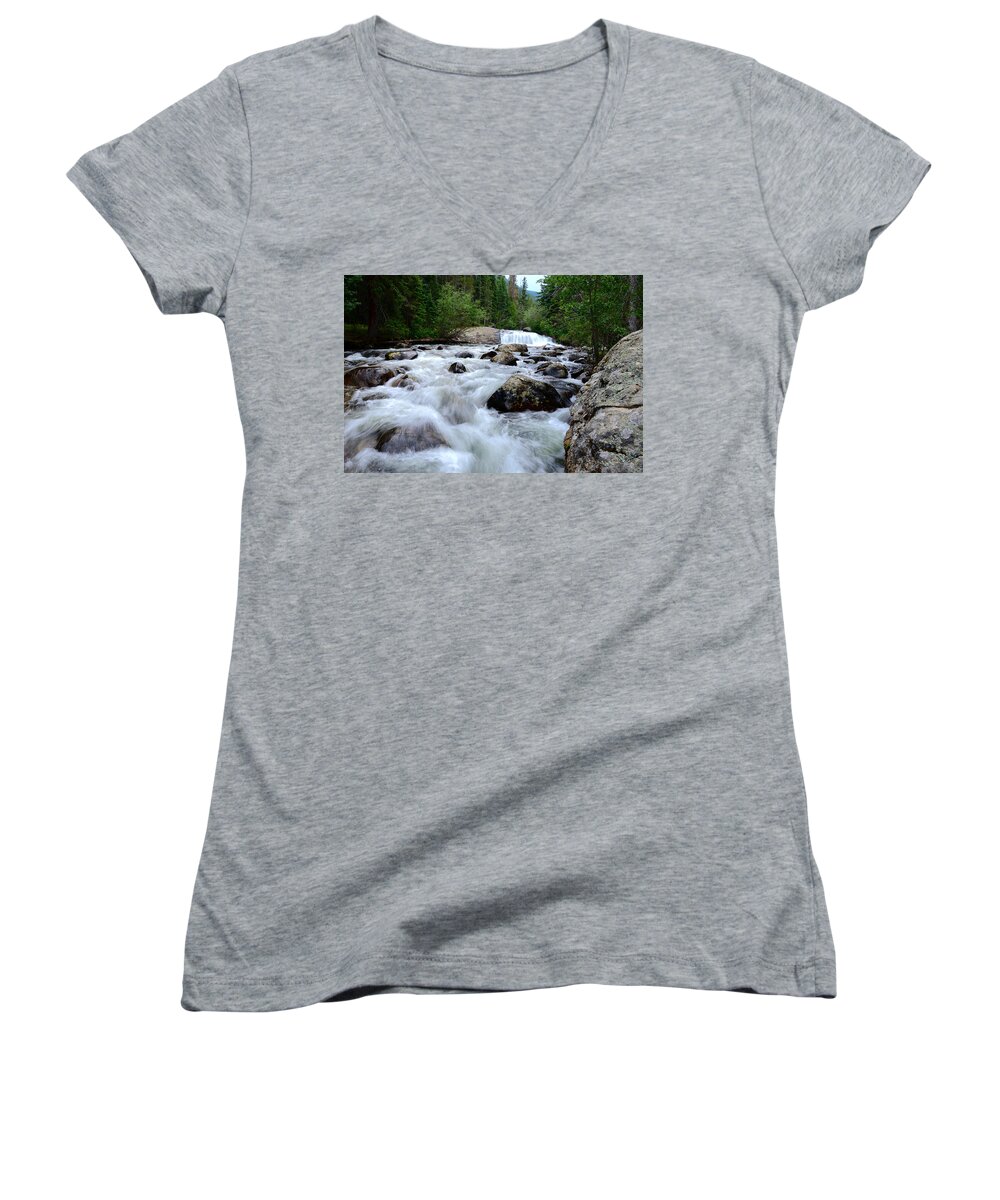 Copeland Women's V-Neck featuring the photograph Lower Copeland Falls in the Spring by Tranquil Light Photography