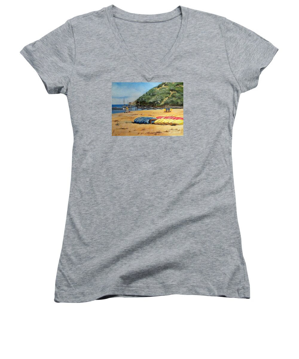 Camp Del Corazon Women's V-Neck featuring the painting Camp Del Corazon by Lee Piper