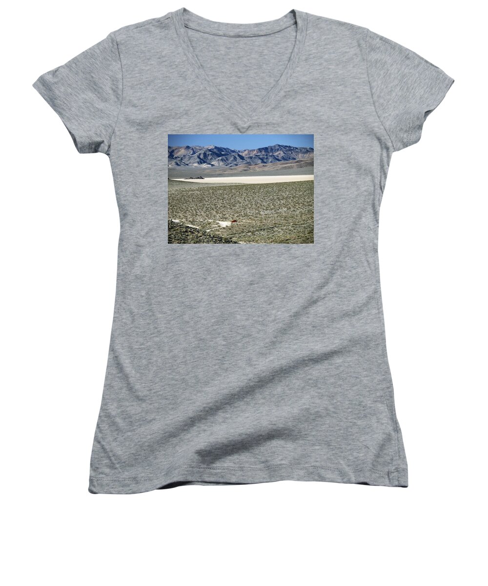Death Valley Women's V-Neck featuring the photograph Camped At The End Of The Road by Joe Schofield